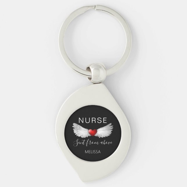 Nurse Sent From Above Angel Wings Personalized Keychain (Front)