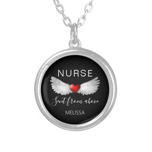 Nurse Sent From Above Angel Wings Personalized Silver Plated Necklace