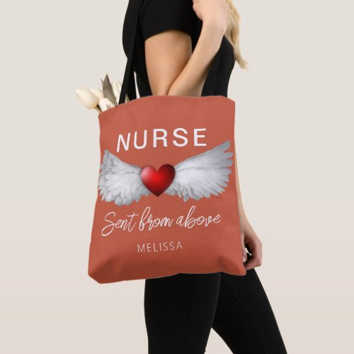 Nurse Sent From Above Angel Wings Personalized Tote Bag