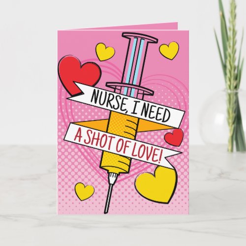 Nurse Shot of Love Pink Cartoon Syringe Card
