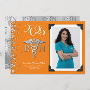 Nurse Silver Graduation Announcement Orange