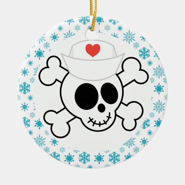 Nurse Skull Funny Nursing Christmas Keepsake Ceramic Ornament (Front)