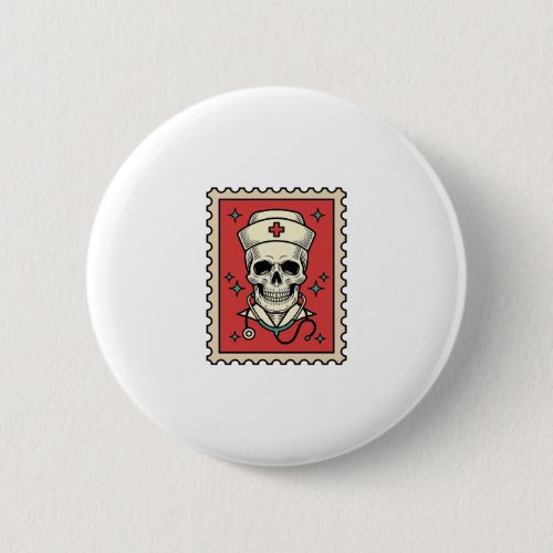 Nurse Skull Funny Retro Stamp_1 Button