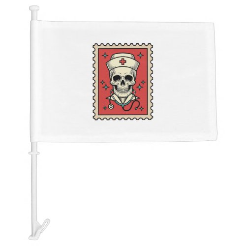 Nurse Skull Funny Retro Stamp_1 Car Flag