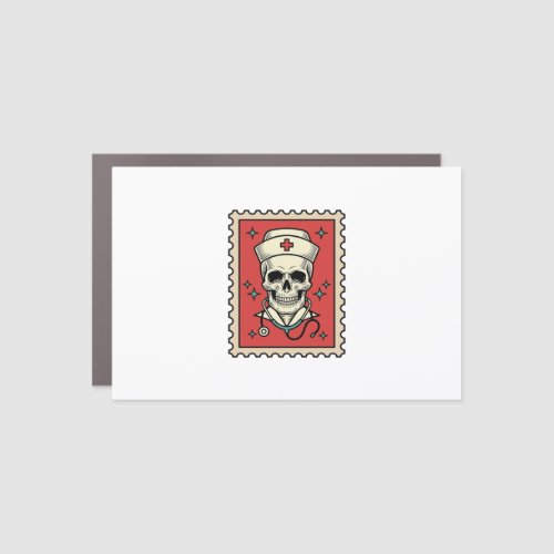 Nurse Skull Funny Retro Stamp_1 Car Magnet