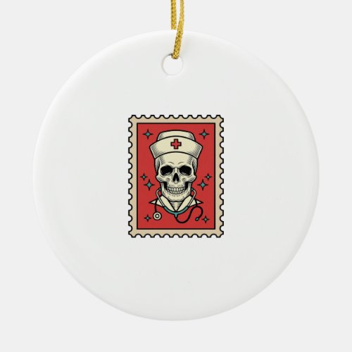Nurse Skull Funny Retro Stamp_1 Ceramic Ornament