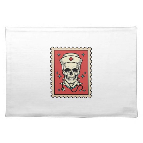 Nurse Skull Funny Retro Stamp_1 Cloth Placemat