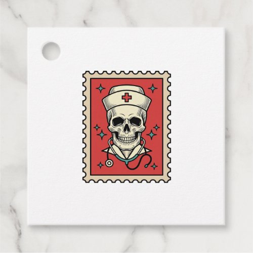 Nurse Skull Funny Retro Stamp_1 Favor Tags