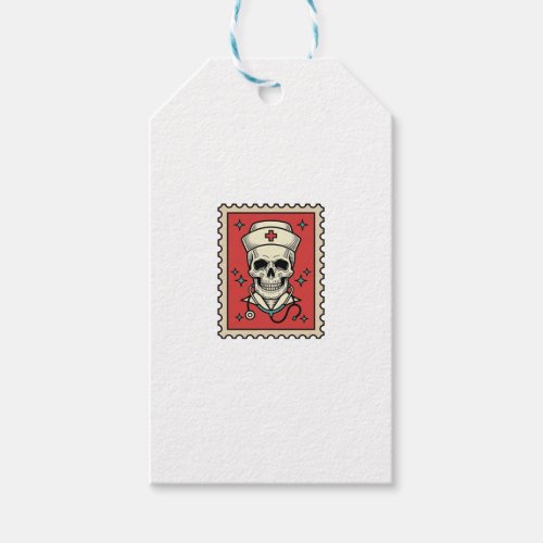 Nurse Skull Funny Retro Stamp_1 Gift Tags