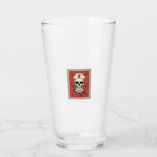 Nurse Skull Funny Retro Stamp_1 Glass
