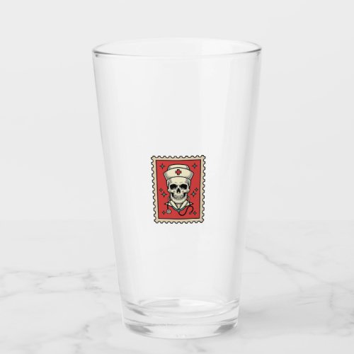 Nurse Skull Funny Retro Stamp_1 Glass