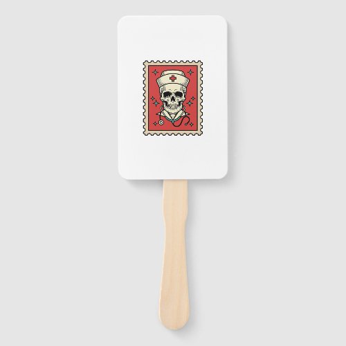 Nurse Skull Funny Retro Stamp_1 Hand Fan