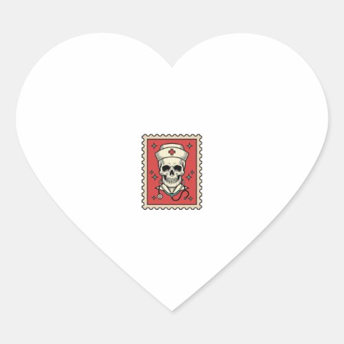 Nurse Skull Funny Retro Stamp_1 Heart Sticker