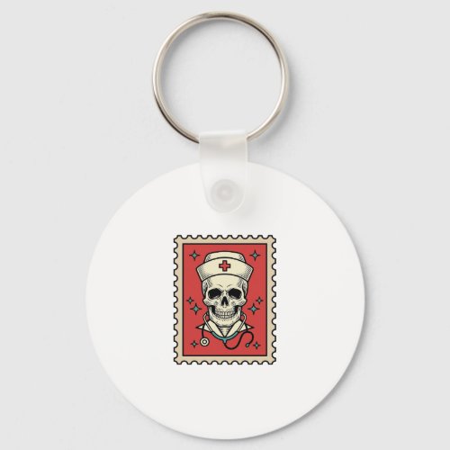 Nurse Skull Funny Retro Stamp_1 Keychain