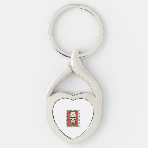 Nurse Skull Funny Retro Stamp_1 Keychain