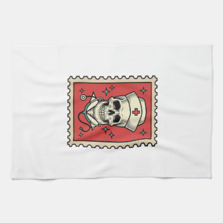 Nurse Skull Funny Retro Stamp_1 Kitchen Towel