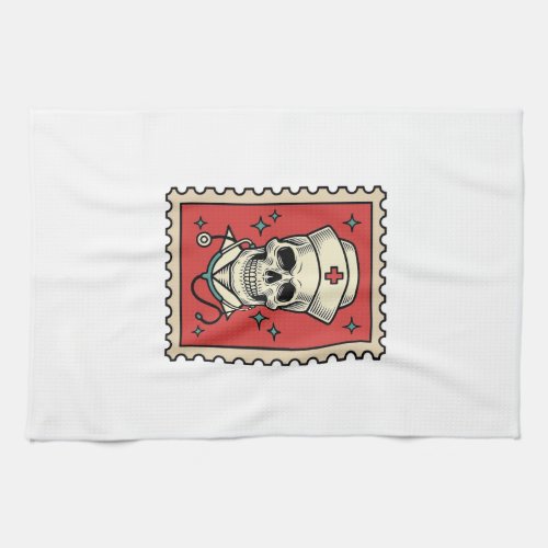 Nurse Skull Funny Retro Stamp_1 Kitchen Towel