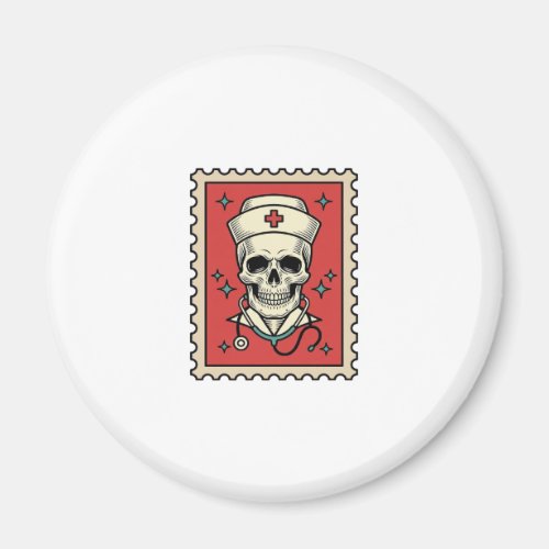 Nurse Skull Funny Retro Stamp_1 Magnet