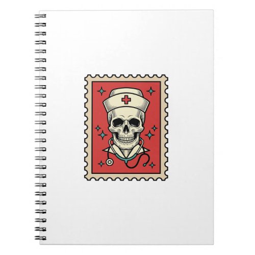 Nurse Skull Funny Retro Stamp_1 Notebook