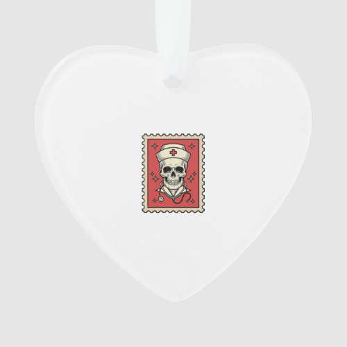 Nurse Skull Funny Retro Stamp_1 Ornament