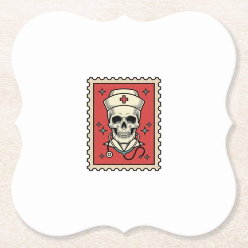 Nurse Skull Funny Retro Stamp_1 Paper Coaster