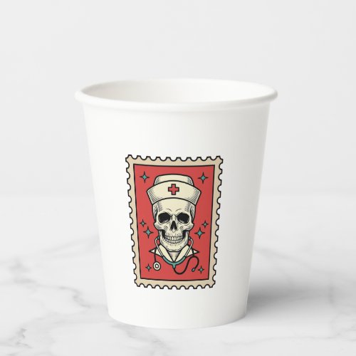 Nurse Skull Funny Retro Stamp_1 Paper Cups