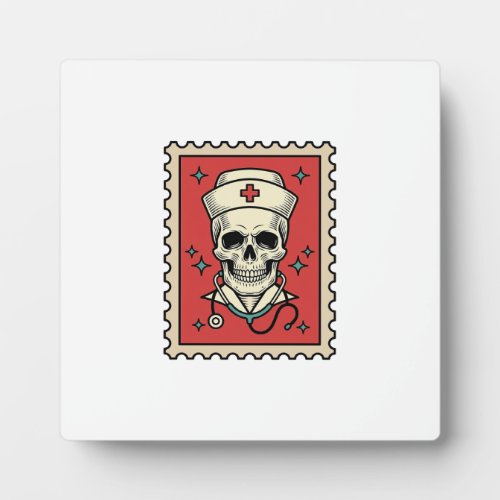 Nurse Skull Funny Retro Stamp_1 Plaque