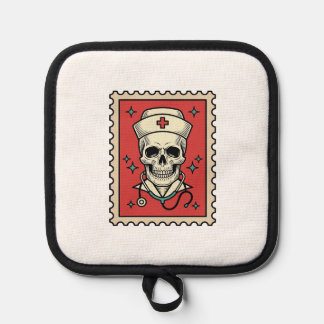 Nurse Skull Funny Retro Stamp_1 Pot Holder