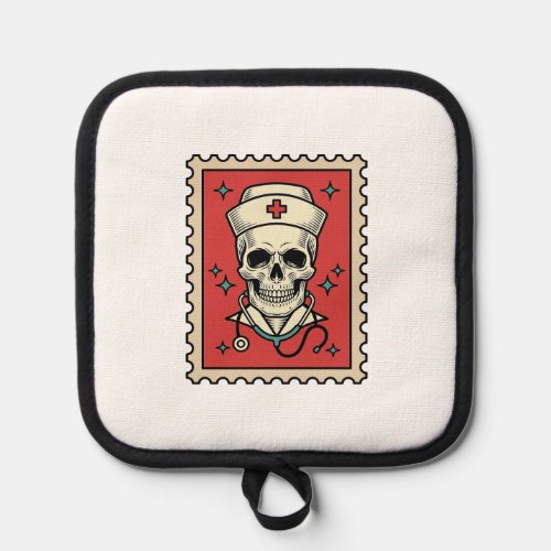 Nurse Skull Funny Retro Stamp_1 Pot Holder
