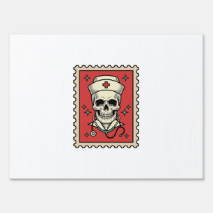 Nurse Skull Funny Retro Stamp_1 Sign