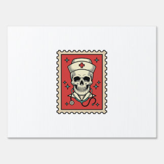 Nurse Skull Funny Retro Stamp_1 Sign