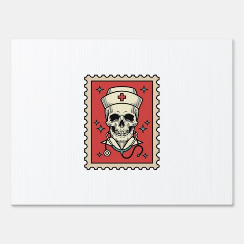 Nurse Skull Funny Retro Stamp_1 Sign