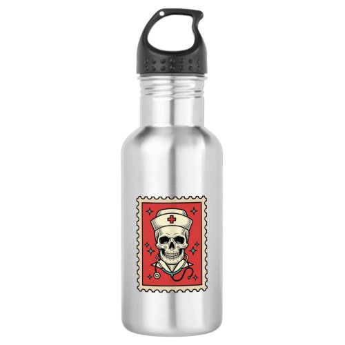 Nurse Skull Funny Retro Stamp_1 Stainless Steel Water Bottle