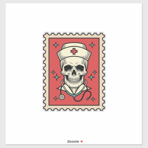 Nurse Skull Funny Retro Stamp_1 Sticker