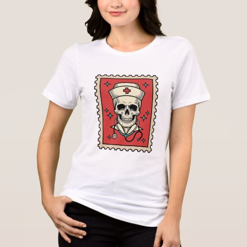 Nurse Skull Funny Retro Stamp_1 Tri-Blend Shirt