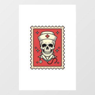 Nurse Skull Funny Retro Stamp_1 Window Cling