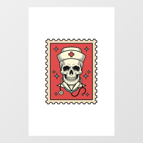 Nurse Skull Funny Retro Stamp_1 Window Cling