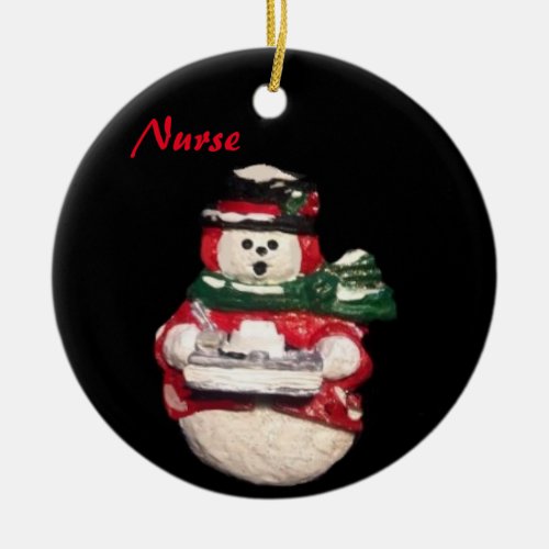 NURSE SNOWMAN  COLLECTOR CHRISTMAS  CERAMIC ORNAMENT