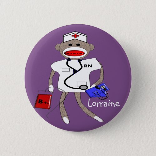 Nurse Sock Monkey Button