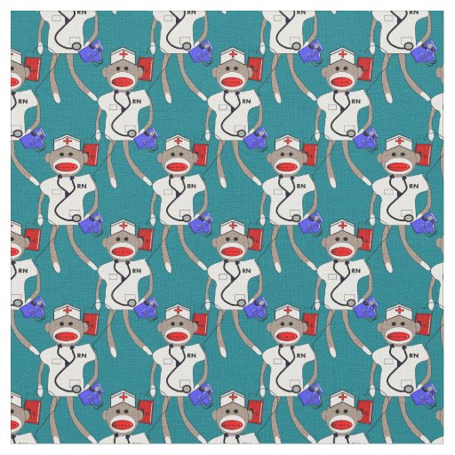 Nurse Sock Monkey Fabric | Zazzle