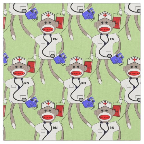 Nurse Sock Monkey Fabric Green