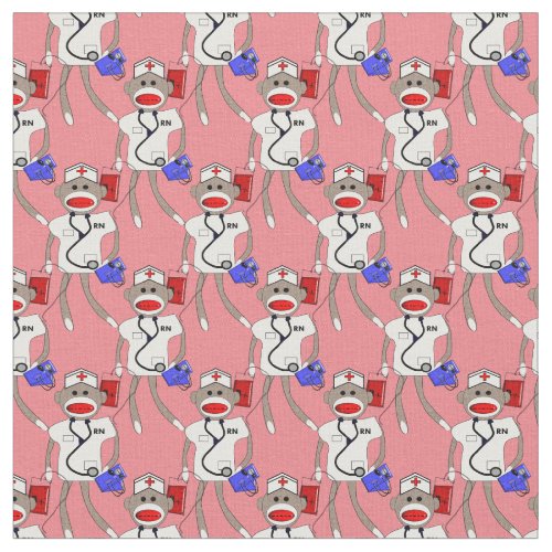 Nurse Sock Monkey Fabric PINK