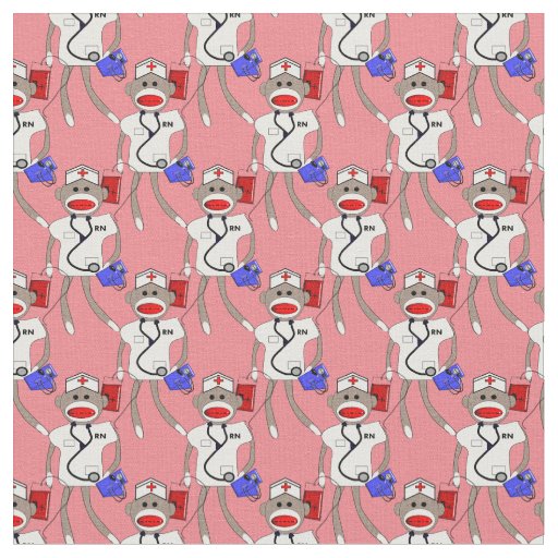 Nurse Sock Monkey Fabric PINK