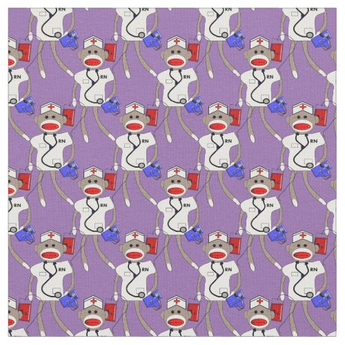 Nurse Sock Monkey Fabric Purple