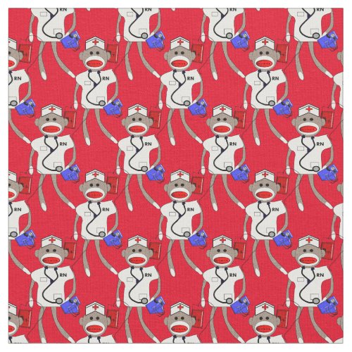 Nurse Sock Monkey Fabric Red