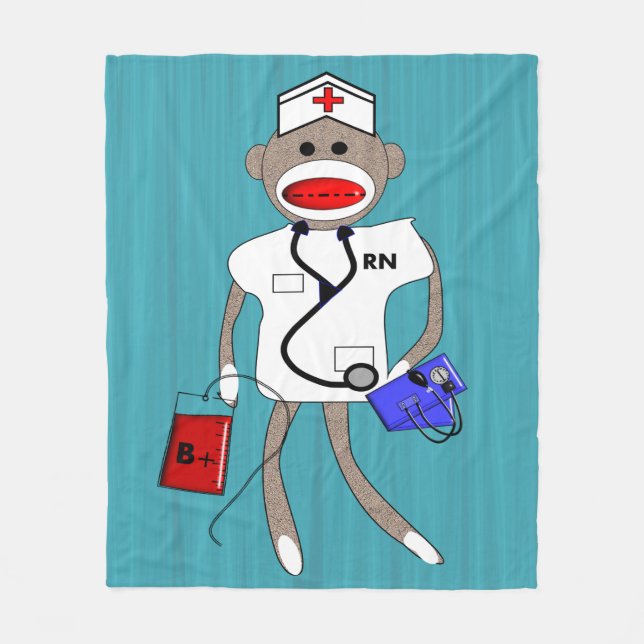 Nurse Sock Monkey Fleece Blanket (Front)