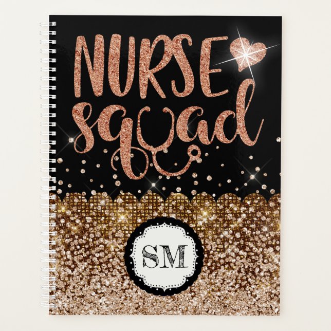 Nurse squad bronze glitter monogram nursing planner (Front)