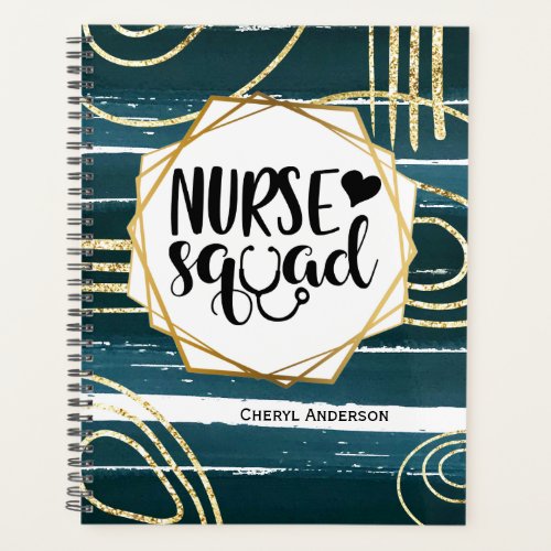 Nurse squad DIY name modern abstract teal gold Planner