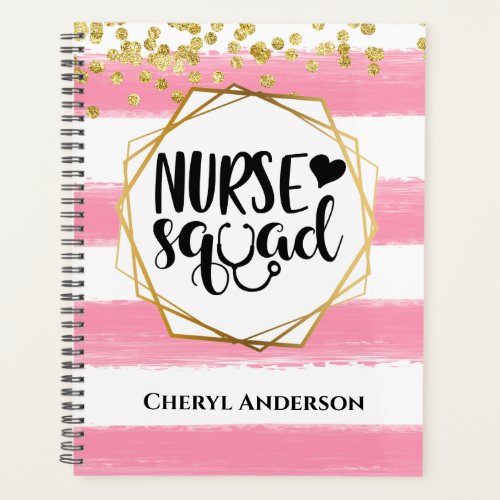 Nurse squad DIY name pink white glitter stripes Planner