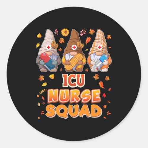 Nurse Squad Gnomes Thanksgiving Grateful Fall Leav Classic Round Sticker